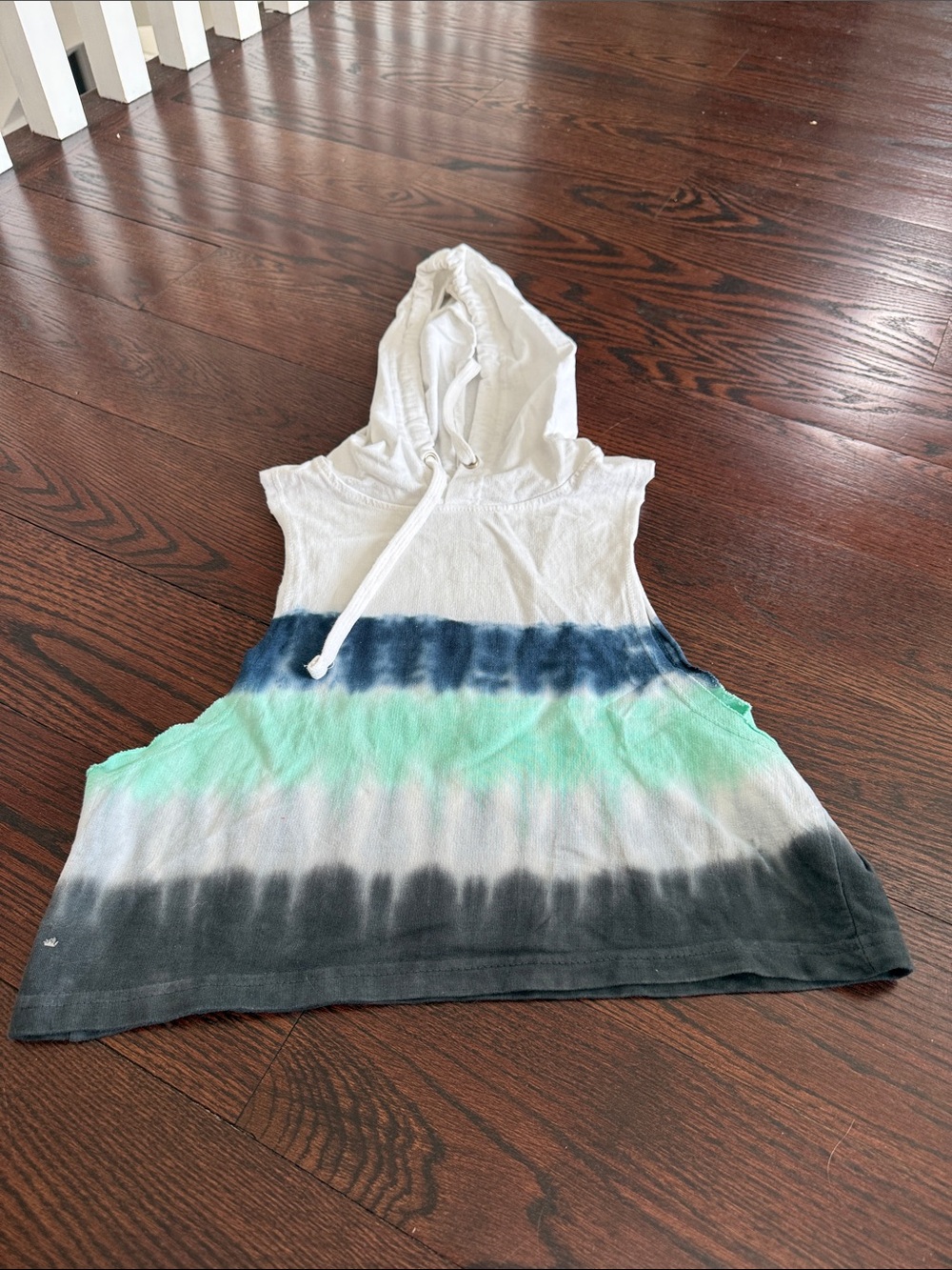 bloom White Hooded Tie-Dye Tank with Blue, Mint & Gray Stripes